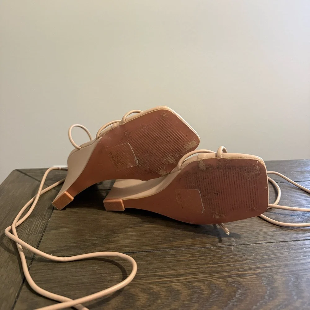 Miss Lola Blush Strappy Wrap Wedge Sandals - Picture 3 of 4